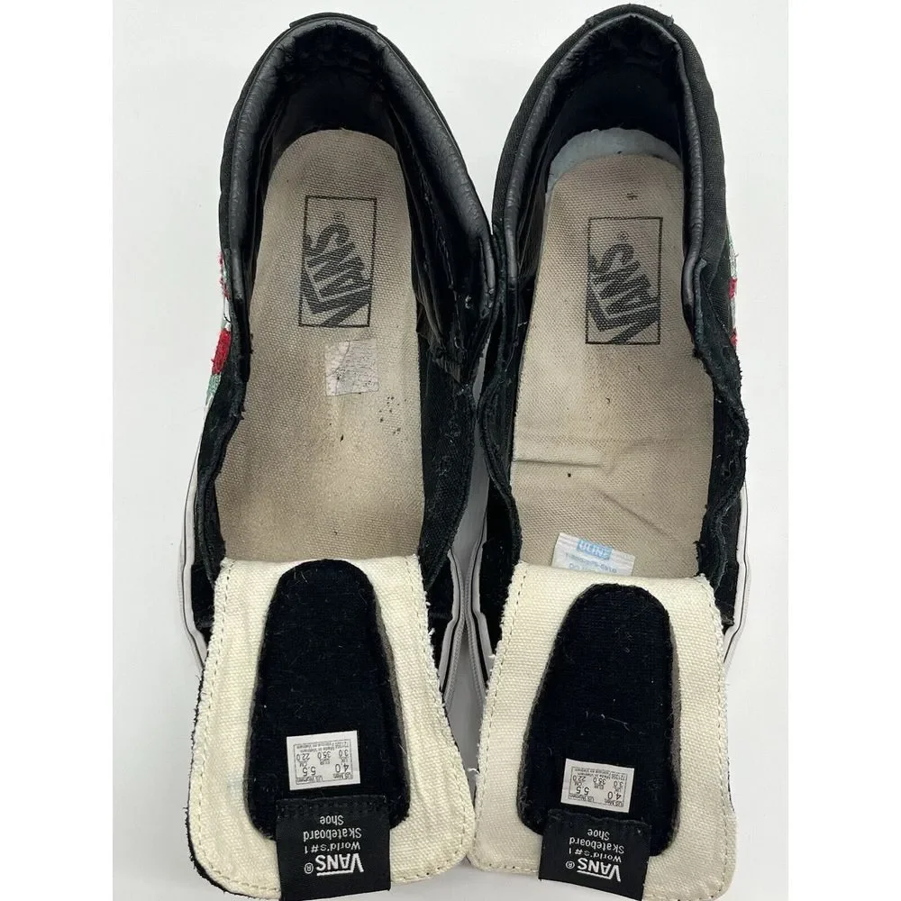 VANS SK8-Mid Black Embroidered Rose Skate Sneakers Shoes Women's‎ 5.5